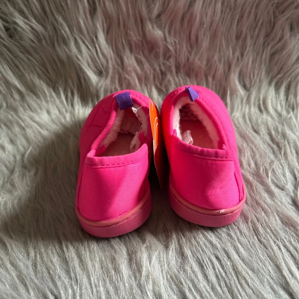Wonder Nation Puffer Slippers Girl Size 11-12 Pink Plush Fuzzy Lined Shoes